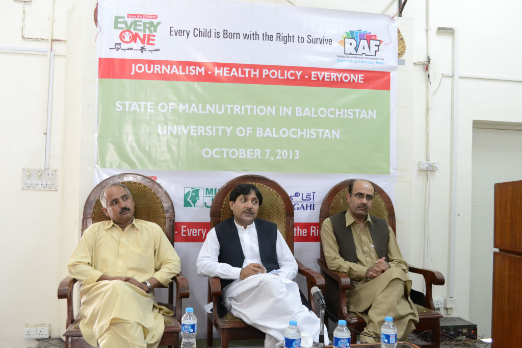 From left to right (Yousuf Masih, Chairman, Journalism and Mass Communication department, Balochistan University, Nasrullah Zerrey, MPA, Syed Ali Shah, Senior Journalist)